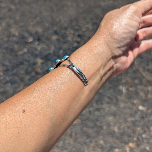 Navajo Naja Turquoise w/ Pyrites Bracelet Sterling‎ Silver Size 6.25in*** - Picture 8 of 10